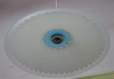 Lampadario a piatto da 40cm in vetro bianco e fiore azzurro 01064/PD40 VALERIE ELESI LUCE