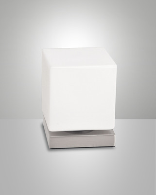 Lampada tavolo cubo piccola vetro 11cm LED touch nickel 42816 FABAS