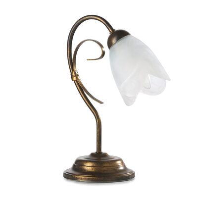 Lampada comodino abat-jour con base bronzo sfumato e diffusore in vetro a forma di tulipano  43647