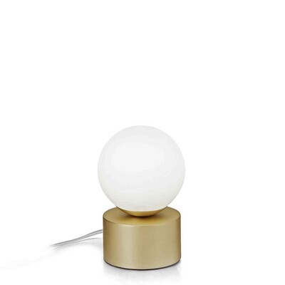 Lampada da comodino o tavolo piccola sfera con base oro satinato PERLAGE TL1 OTTONE IDEAL LUX