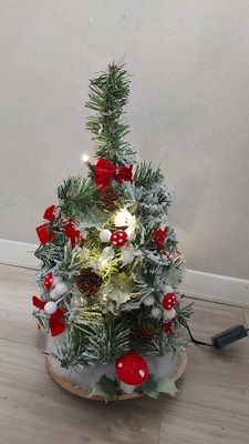 Albero di Natale piccolo con addobbi rossi alto 40 cm e luci led 38711 NATALE LUCI E COLORI