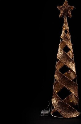 Albero Natale nastro in tessuto oro 80cm con luci a cono da interno 40990 NATALE LUCI E COLORI