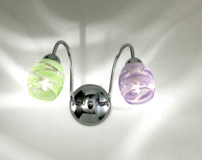 Applique 2 luci braccetti fissi vetro verde e lilla CAMILLA AP2 LV DUE P