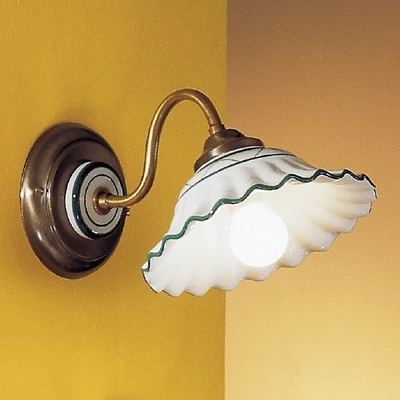 Lampada parete a braccetto in ceramica piatto arco diametro 18 decoro verde 02382/AP1/V DUE P