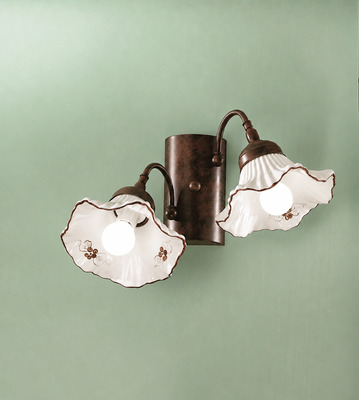 Applique 2 luci ceramica decoro marrone per taverna e parete rustica  45310