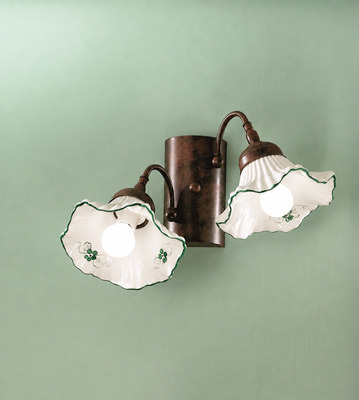 Applique doppia verde country con diffusori in ceramica sfalsati ANNA/AP2/VER DUE P