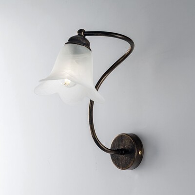 Applique classico braccetto bronzato ricciolo semplice vetro 5 petali ALICE LUCI CLASSICHE