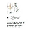 Misure Applique pareti classiche eleganti 2 luci FIRENZE AP2 IDEAL LUX