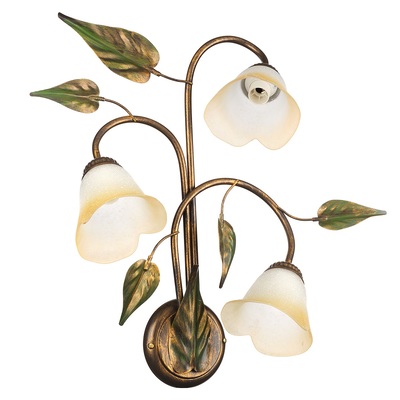 Lampada applique a parete 3 luci ramo di foglie con vetri a calla CALLA AMBRA A3 LUCI CLASSICHE