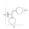Particolare Applique 2 vetri palline bianche design curva 90