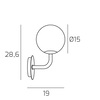 Dettaglio Applique sferetta vetro bianca 1 luce design curva 90 nero ottone