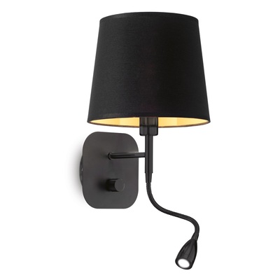 Applique moderna caldi riflessi nero e oro paralume e luce di lettura NORDIK AP2 IDEAL LUX