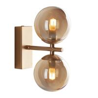 Applique 2 luci oro design doppia sfera ambra verticale orizzontale  41862