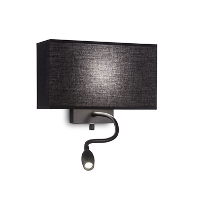 Applique a parete in tessuto con luce lettura LED nera flessibile HOTEL AP2 TOTALE NERO IDEAL LUX