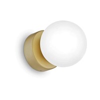 Applique piccola sferetta 10cm vetro bianco struttura ottone satinato PERLAGE AP1 OTTONE IDEAL LUX