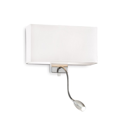 Applique camera da letto rettangolo tessuto bianco dettagli cromo 32x22,5 HOTEL AP2 BIANCO IDEAL LUX