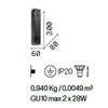 Ulteriore dettaglio di Applique moderna tubo quadro verticale in foglia argento con 2 luci GU10 sopr