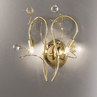 Applique oro 2 luci curve morbide e sfere sfaccettate 02559/AP2-CS TESSA DUE P