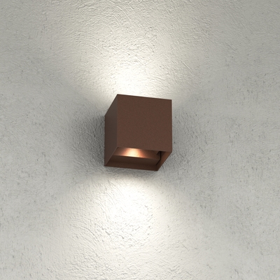 Applique da esterno nota calda finitura corten 12x12cm LED 20W a doppia emissione  45669