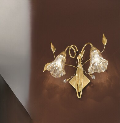 Applique ornamentale 2 luci gocce e foglioline vetro fiore  45334