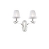 Particolare di Applique 2 luci moderna con bracci sinuosi cromo e paralumi plissettati PEGASO AP2 BI