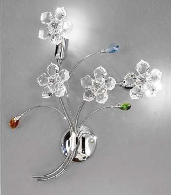 Applique decorativa 2 luci fili cromati fiori cristallo e foglioline colorate  41686