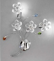 Applique decorativa 2 luci fili cromati fiori cristallo e foglioline colorate  41686