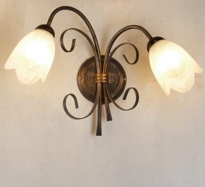 Applique 2 braccetti in bronzo sfumato e vetro tulipano decorativo 43646 ODINO LUCI CLASSICHE