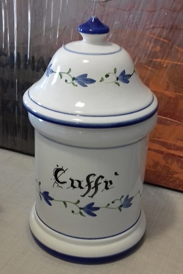 Barattolo scritta caff&egrave; ceramica decoro blu 3021 EUROKERAMIC