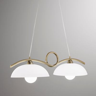 Lampadario 2 luci bilancere bronzo vetro bianco satinato 41903 LUCI CLASSICHE