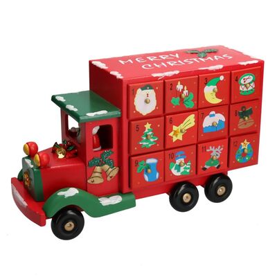 Furgone rosso con calendario dell&rsquo;avvento in legno  38525