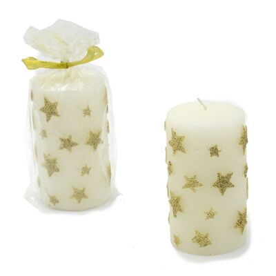 Candele con stelle glitterate oro 7cm alte 12cm - 6 pezzi  38563