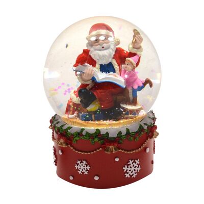 Sfera di vetro con carillon e Babbo Natale che legge 10x14cm  38465