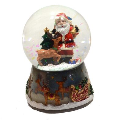 Palla di neve con carillon e musica con Babbo Natale e renna 10x14cm  38463