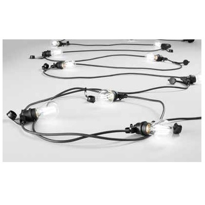 Fila nera di 10 attacchi per lampadine E27 lunga 10 metri 42797 LUCI ESTERNO