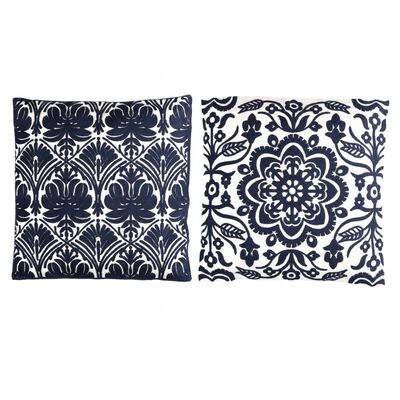 Cuscini d&rsquo;arredo bianchi con fantasie geometriche blu  38768