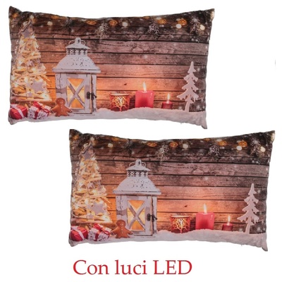 Coppia di cuscini con luci led e disegno lanterna 50x30 cm 39072 NATALE LUCI E COLORI