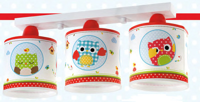 Lampadario cameretta bambini 3 luci gufetti rossi verdi azzurri 60393 DALBER