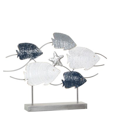 Branco di pesci blu bianchi e argento soprammobile da appoggio statua mare 63x44 41340 COLORI E LUCI