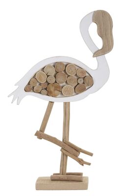 Fenicottero decorativo soprammobile in legno naturale 31x56cm  41594
