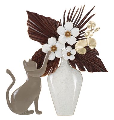 Decorazione quadro da parete gatto accarezza fiori 54,6x59,7  41324