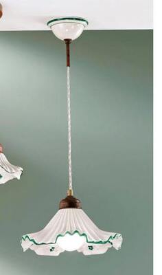 Lampadario ceramica ondulato decoro verde 30cm ANNA/SM/VER DUE P