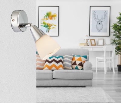 Faretto parete moderno 1 luce punta cromata e vetro opalino 54919-1 LUCI MODERNE