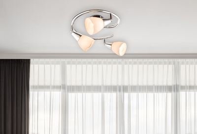Plafoniera rotonda 3 luci a faretto orientabili vetro bianco punta cromo 54919-3 LUCI MODERNE