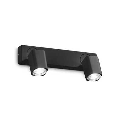 Plafoniera 2 faretti parete design nero quadro RUDY AP2 SQUARE NERO IDEAL LUX