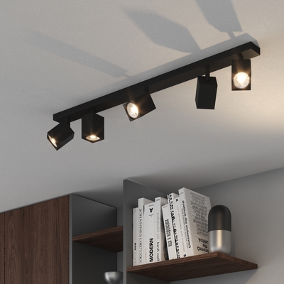 Plafoniera 5 faretti neri design quadrato orientabili lunga 82 cm 1230/5-NE KIBO TOP LIGHT