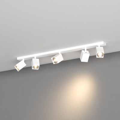 Barra bianca plafoniera applique lunga 82cm 5 faretti quadrati orientabili 1230/5-BI KIBO TOP LIGHT