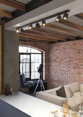 Lunga barra nera con 7 faretti design quadrato luce direzionata 1230/7-NE KIBO TOP LIGHT