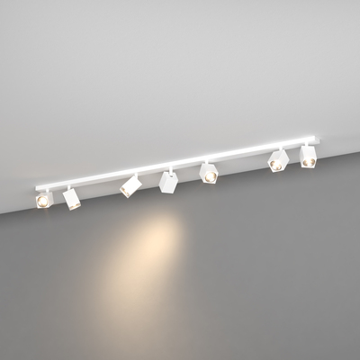 Plafoniera lunga 142cm bianca 7 faretti design quadrato direzionabili 1230/7-BI KIBO TOP LIGHT