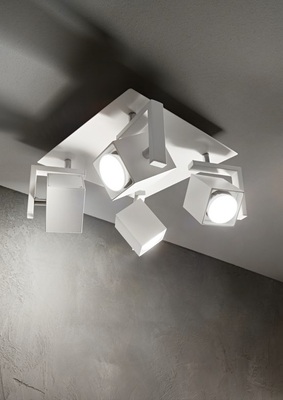 Lampadario a soffitto 4 faretti orientabili bianco design quadro MOUSE PL4 BIANCO IDEAL LUX